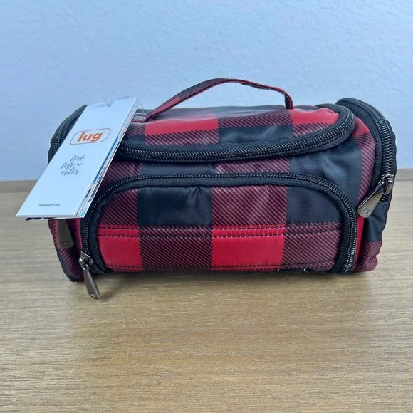 LUG Cosmetics Train Case Buffalo Plaid Red Black New Makeup Travel Bag - Picture 3 of 12